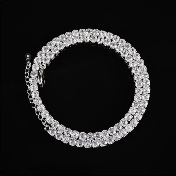 18” NEW 925 STERLING SILVER TENNIS DIAMOND CHOKER NECKLACE - Picture 3 of 4